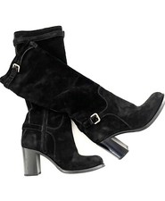 New Authentic PRADA Nero Nappa Calf High Suede Boots Sz 40/10B