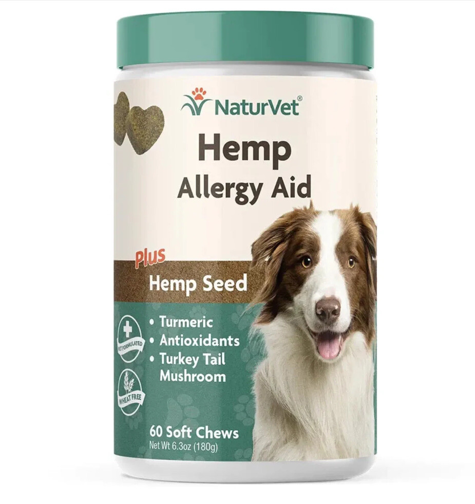 NaturVet Allergy Aid HEMP Soft Chew for Dogs 60 count Jar 