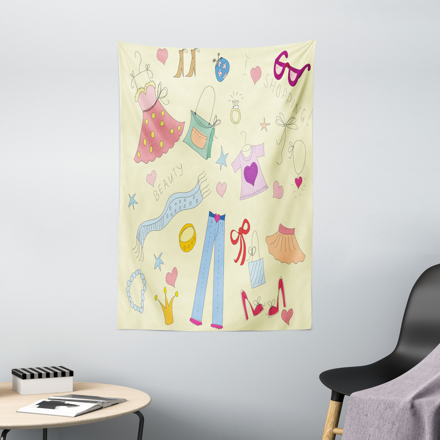Heels and Dresses Tapestry Sketch Items Print Wall Hanging Decor-image