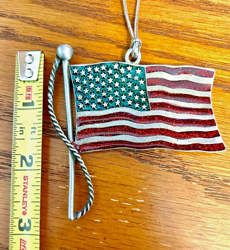 American Flag Christmas Tree Ornament Pewter by Gloria Duchin, Made in USA, 2002 - Picture 8 of 9