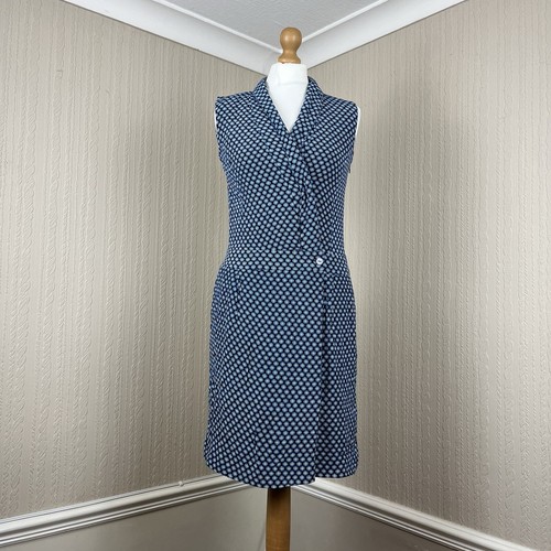 Hobbs Blue Sleeveless Geometric Pattern Monogram Wrap Style Dress UK 10