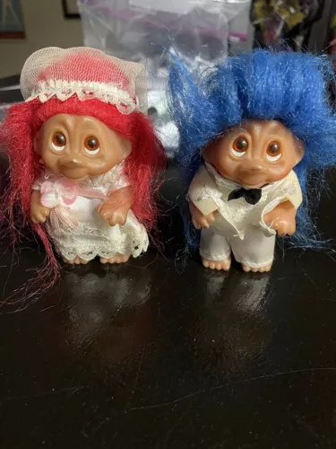 Vintage Troll Dolls D.A.M. 1985  Bride and Groom 3.5" Tall U29