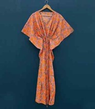 Indian Vintage 100% Cotton Long Beach Maxi Kaftan Dress One Size Caftan Kimono