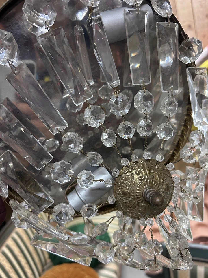 Lustre Montgolfière Pampille de Cristal Lampe Ancien Bronze Doré Plafonnier - Photo 4/4