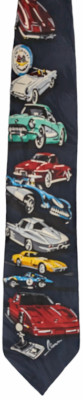 RM STYLE Silk Tie Unique vtg. CORVETTE sports car art design-Great condition