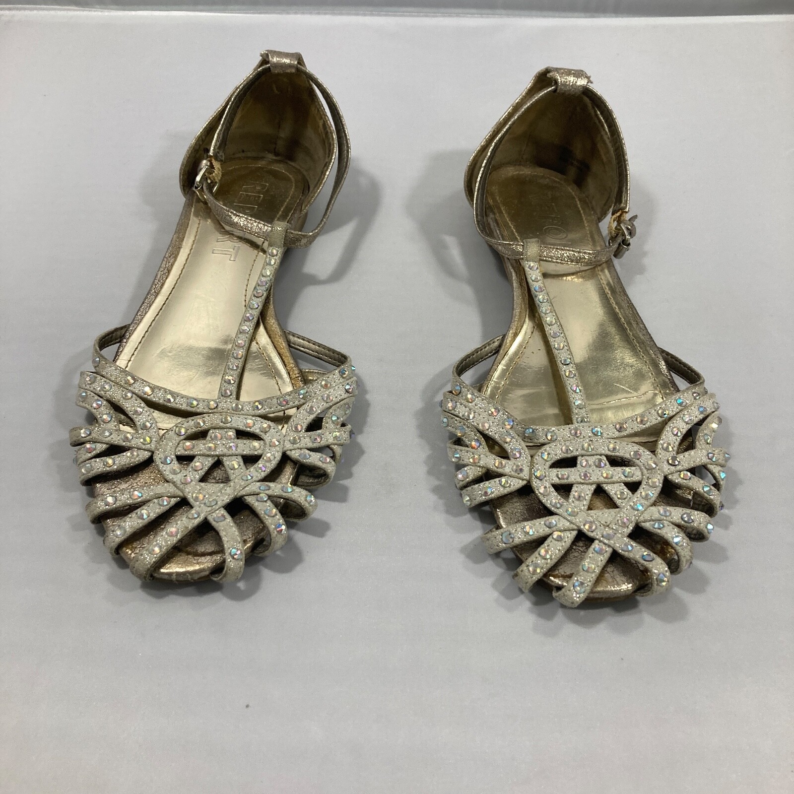 Report Womens Sandals Size 8.5 Silver Rhinestones Glitter Felecia Flats eBay