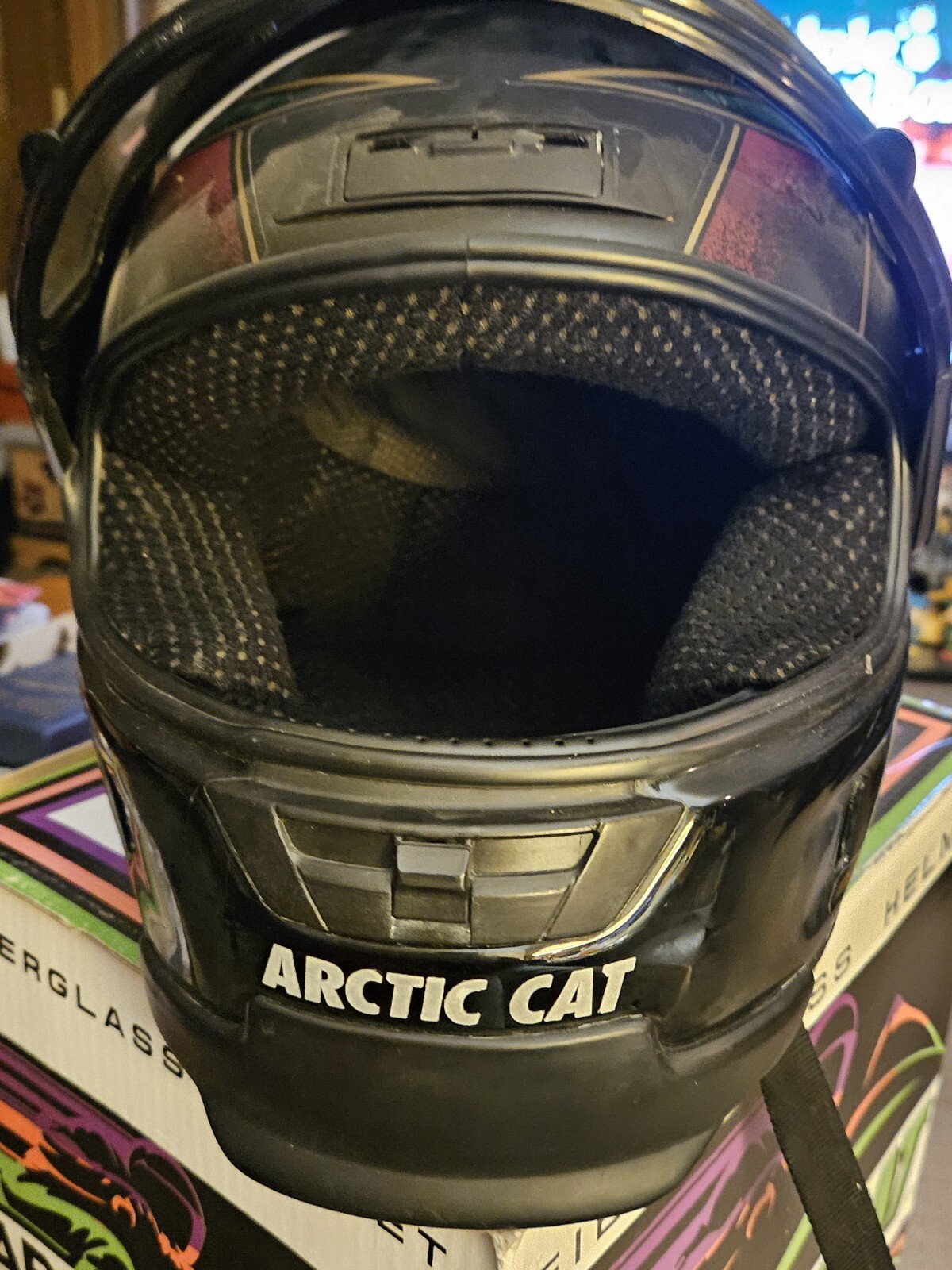 Vintage Arctic Cat Snowmobile Helmet Black Size LG model 201 Gd