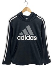 Adidas Boy's Long Sleeve Gray Three Striped Hooded Pullover Sweatshirt Size L