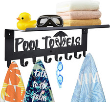 Pool Towel Rack Outdoor 8 Hooks Wall Mounted Holder Hanger for Hanging Bathrobes