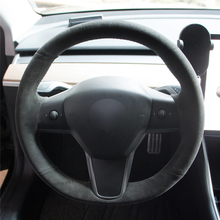Alcantara Black Car Steering Wheel Cover for Tesla Model 3 2017-2020  Model Y