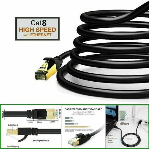 RJ45 Cat8 Ethernet Cable Network Gold Ultra-thin 40Gbps SSTP Patch LAN Lead Lot - Picture 2 of 12