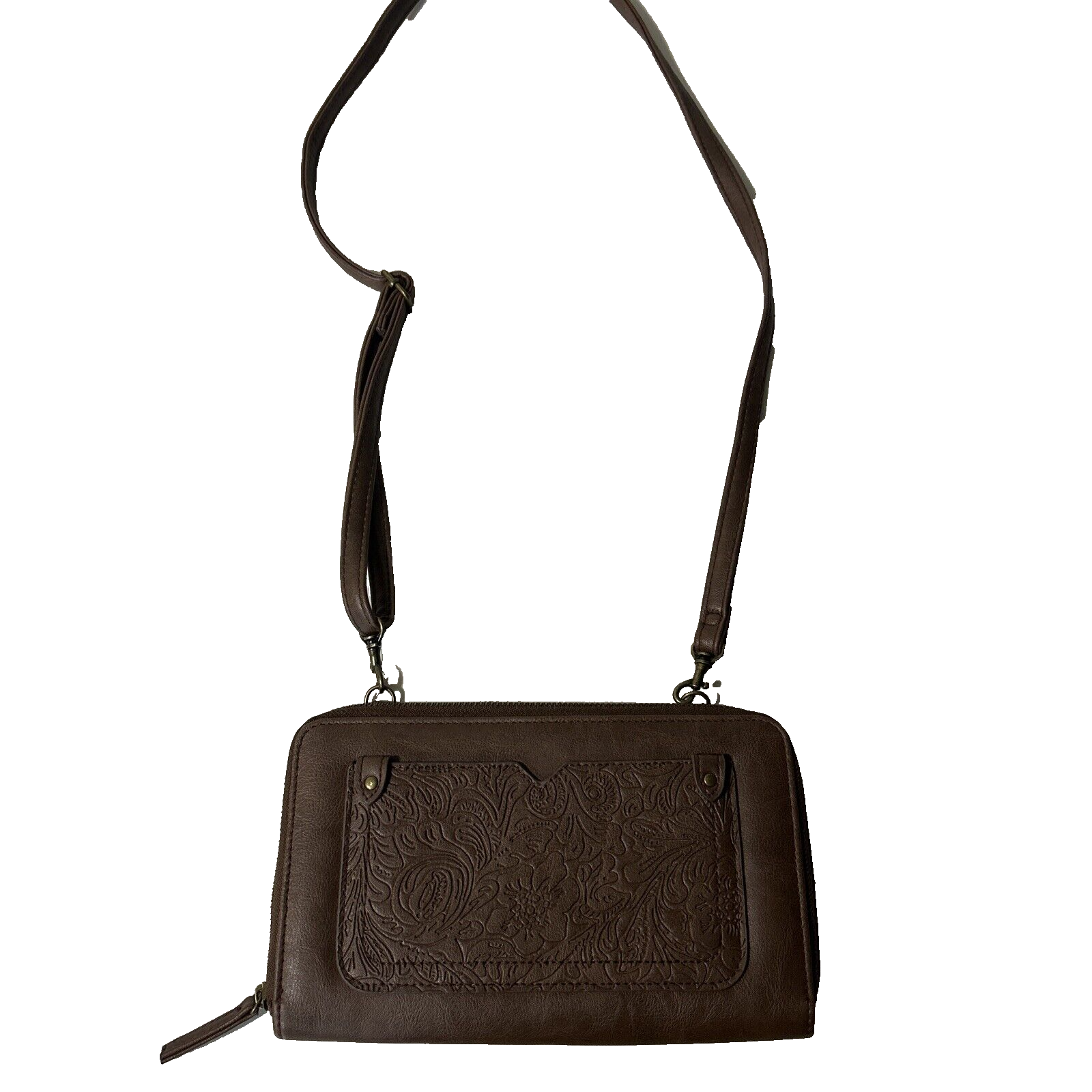 Slim Brown Rectangle Crossbody Wallet Purse Basic Minimalist  