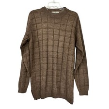 Orvis Sweater Mens Large Brown Windowpane Pullover Acrylic Vintage Made in USA