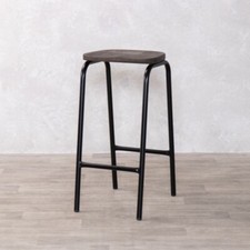 BLACK LAB STOOL WITH SOLID DARK OAK SEAT AND STEEL FRAME IN BAR & COUNTER HEIGHT
