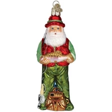 Old World Christmas FLY FISHING SANTA (40209) Glass Ornament w/ OWC Box