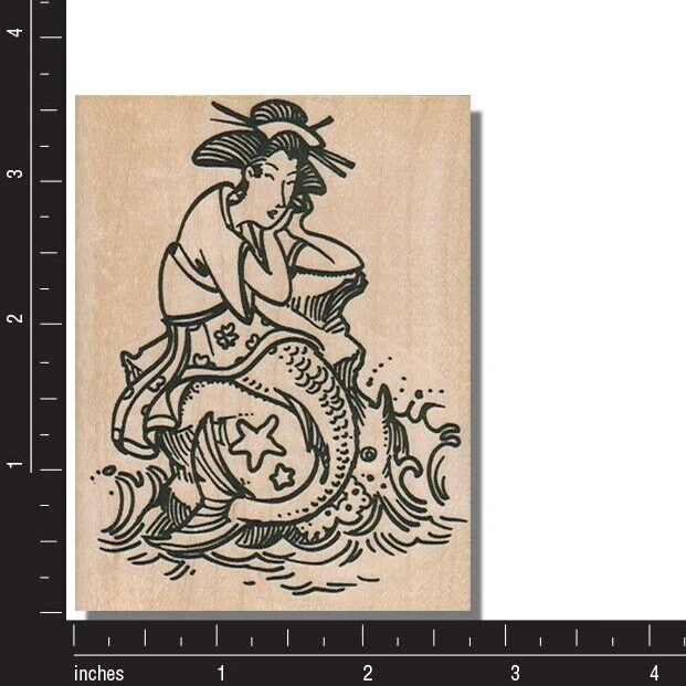 GEISHA GIRL MERMAID, Rubber Stamp, Japanese,Lady,Asian,Japan,Kimono,Ocean,Sea,lg - Image 2 of 2