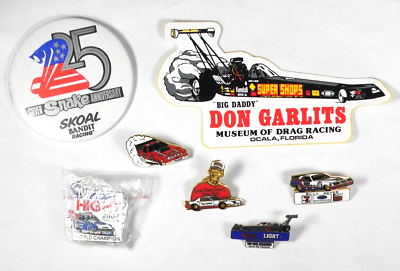 Mixed Lot 7 NHRA Drivers Pins Badge Sticker Drag Racing incl Lee