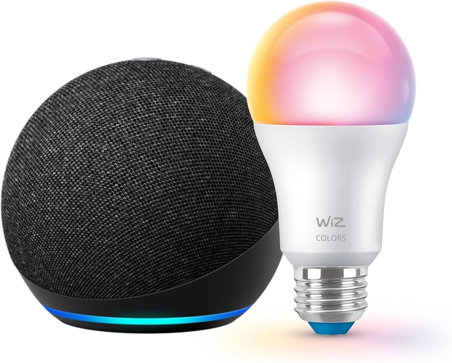 Echo Dot and Wiz 60W Smart LED Color Bulb Wi-Fi E26 Base Bundle