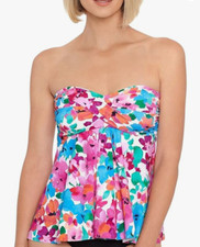 Swim Solutions Women's Floral Twisted Bandeau Tankini Top Swim Size 14 8697
