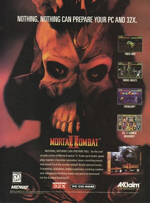 VTG 1995 Mortal Kombat II Original Print Ad Art 21x27cm PC CD-ROM 32X NEX 02