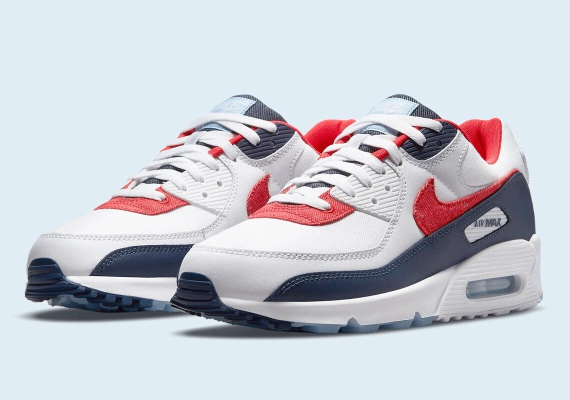 Nike Air Max 90 Shoes White Red Blue DJ5170-100 Mens Size DS JIGGY | eBay