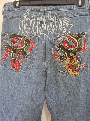 Ninth Hall Ambush Baggy Dragon Embroidered Baggy Jeans Skater Mens 30x25 Y2K 