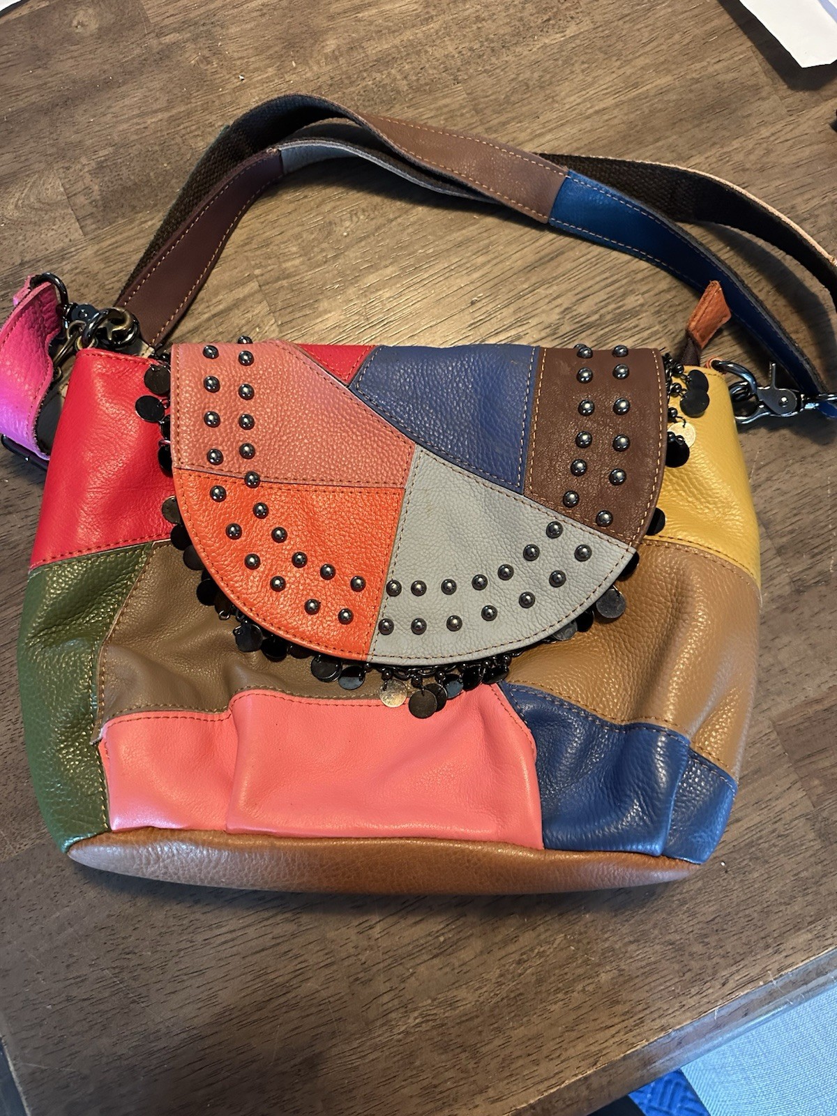 Ameri Leather Multi-color Patchwork Crossbody, Gu… - image 1