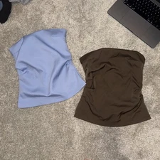 2pc Strapless Tube Tops Bundle Small Brown Blue Minimalist Y2K Basic Clubwear