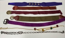 Vintage 80s 70s Women s Belts Lot Of 7 Elastic Stretch Chain Jewel Medallions
