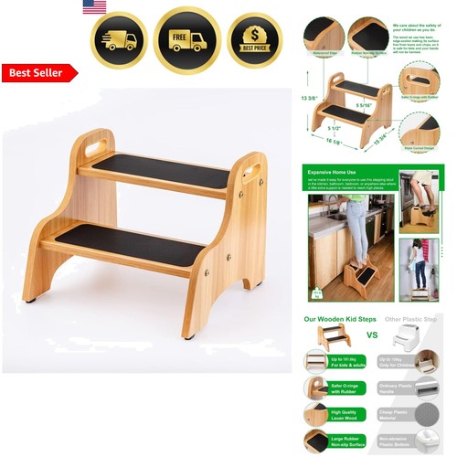 Kids Step Stool Wooden Non Slip Support Toddler Portable Bathroom Kitchen Bed... - Picture 1 of 8