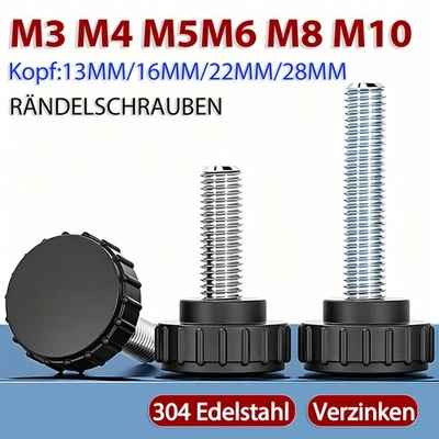 Rändelschrauben Möbelfüße Stellschrauben M3 M4 M5-M10 Kunststoff Stahl Schraube - Bild 1 von 4