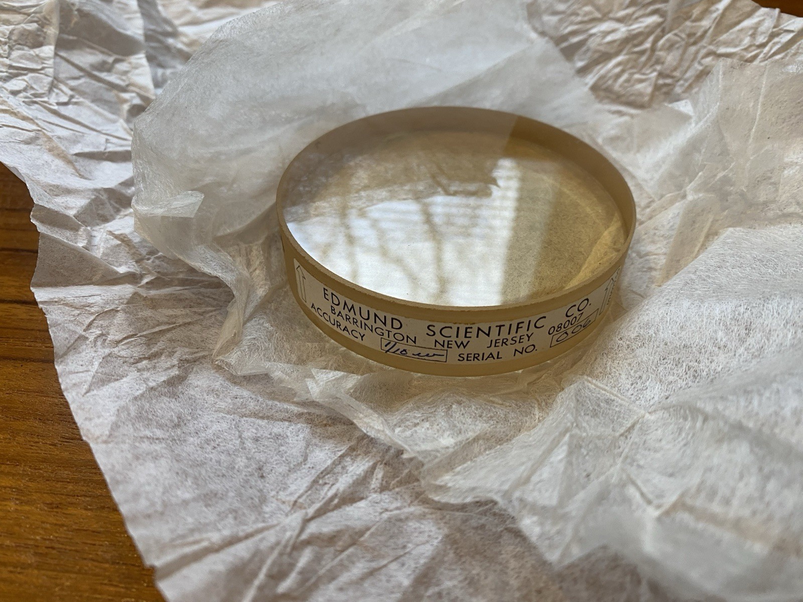 EDMUND  SCIENTIFIC OPTICAL FLAT -  3" ZERODUR,   1/10 WAVE