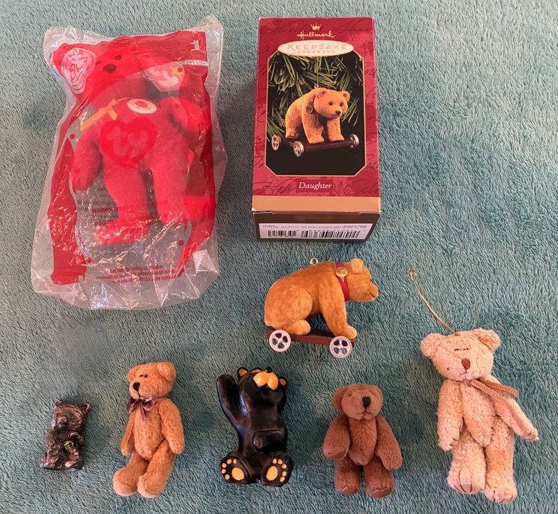 Vintage Bear Ornaments, Hallmark Keepsake Bear & McDonald's Anniversary Bear