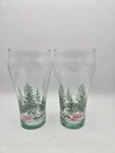 2 Vintage Coca Cola Christmas Holiday Pine Tree Holly Drinking Glass