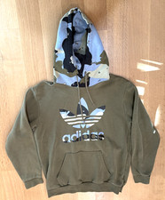 ADIDAS ORIGINALS Hoodie Men Sz M Camo Graphic Hoodie Orbit Green Blue Logo
