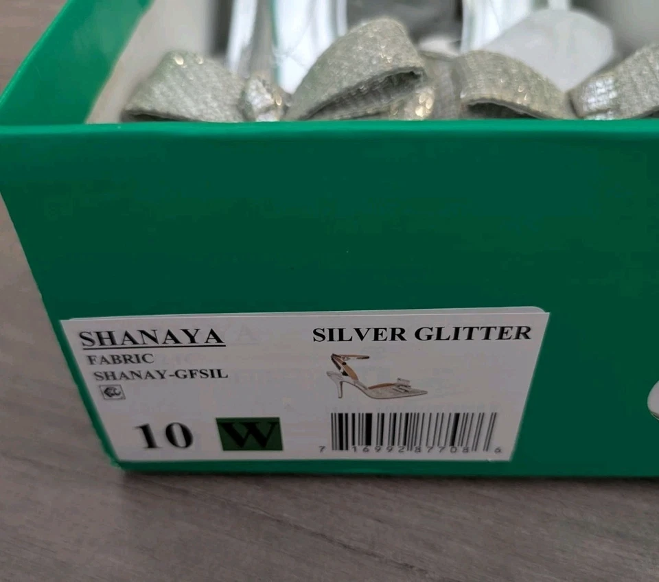 Tacones de aguja J.Renee para mujer Charise plateados con lazo Bling talla 10 W Foto 2 de 4