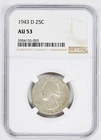1943-D WASHINGTON QUARTER DOLLAR NGC AU-53