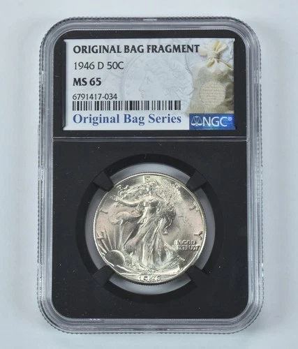 1946-D Walking Liberty Half Dollar Original Bag Fragment MS65 NGC *7582
