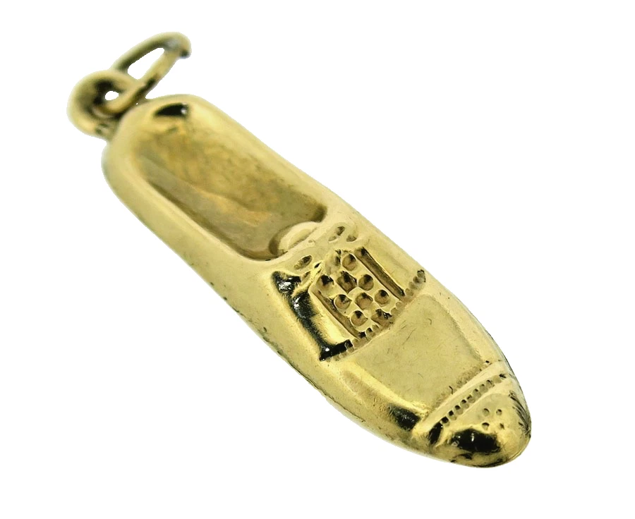 Schuhe Charms 9kt Gold Gelb Schmal Leder Muster Vintage Punze London 1965