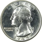 1945 D Washington Silver Quarter Uncirculated Mint State 25c Coin