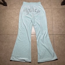RARE Juicy Couture Velour Track Pants Womens S Blue Rhinestone Bling Y2K Lounge