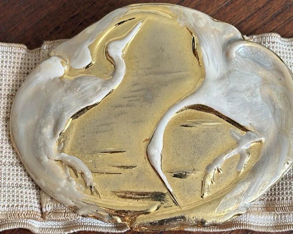 Lot of 3 Vtg 1970s Charmant Beverly Hills White & Black Herons Cranes Belt Retro - Image 3 of 4