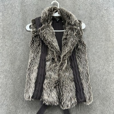 VTG Xoxo Faux Fur Vest Womens Small Brown Lined Knitted Aesthetic Glam Y2K