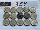 US COIN  Lot of 15 Different 90 % Silver Roosevelt Dimes Old US SILVER Coins !!!