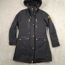 Barbour Coat Womens UK 10 Black Waterproof Hooded Quilted Parka Jacket Long