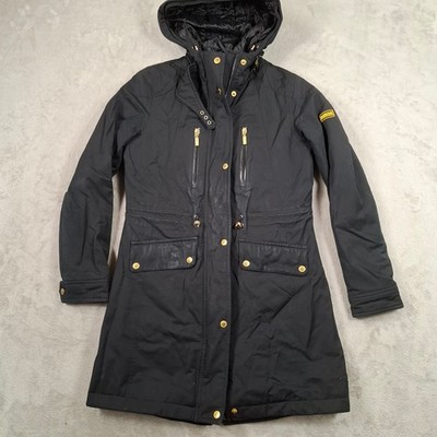 Barbour Coat Womens UK 10 Black Waterproof Hooded Quilted Parka Jacket Long