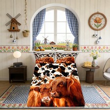 Milk Cow Print Sheet Set Full Size, Farmhouse Animal Skin Highland Cattle Fit...