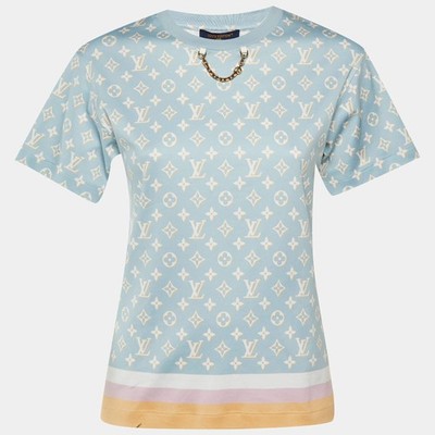 Louis Vuitton Blue Monogram Print Cotton Crew Neck TShirt XXS | eBay