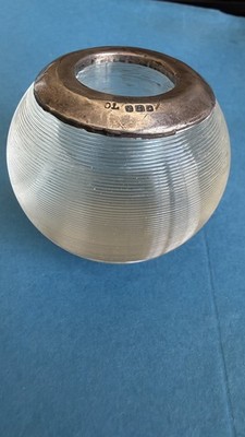 Nice Old British Sterling Silver Ribbed Glass Orb Form Match Holder Striker