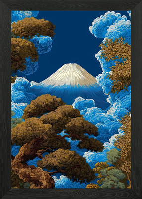 Berg Fuji Landschaft mit Bäumen und gerahmtem Wandbild Poster Leinwanddruck Bild